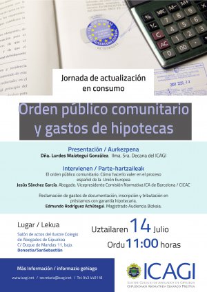 Jornada de actualización en consumo. Orden público comunitario y gastos de hipotecas 